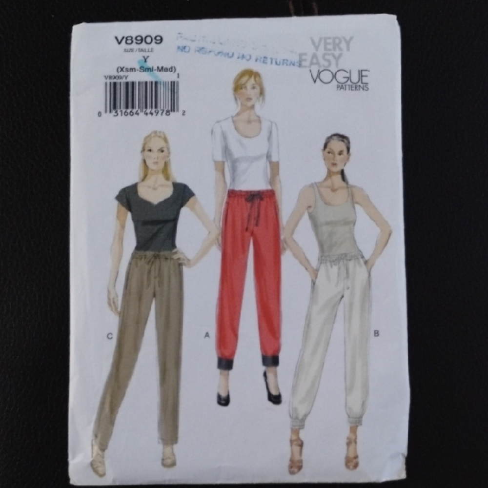 Vogue Jogger Pants Pattern in Red, Tan, Cream